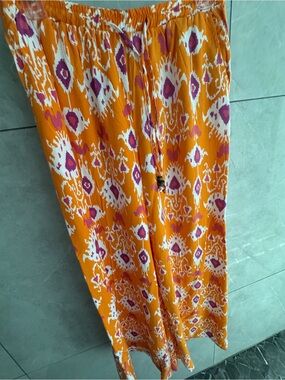 Christian Siriano wide leg pants Orange  with Pink & White Details